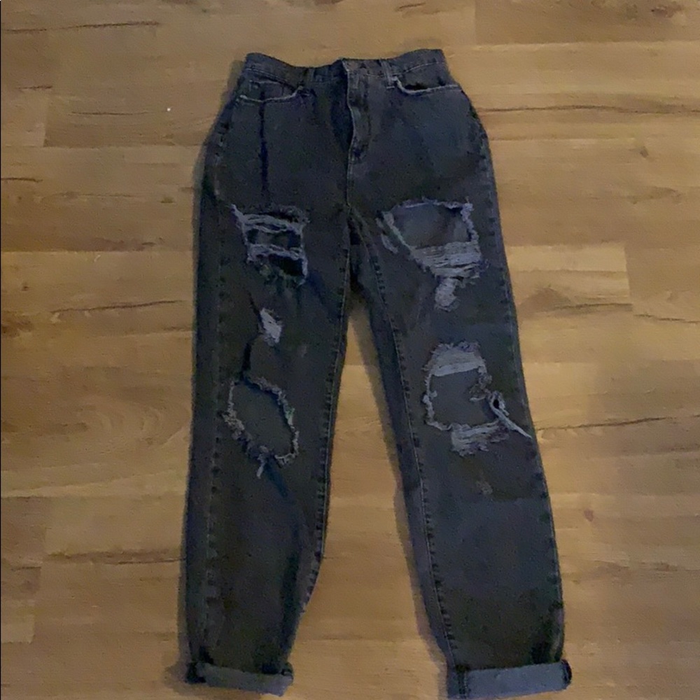 Black ripped mom high rise jeans